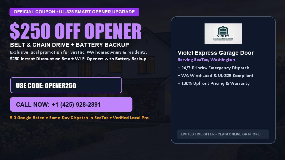 $250 OFF Smart Wi-Fi Garage Door Opener Installation in SeaTac, WA - Violet Express Garage Door
