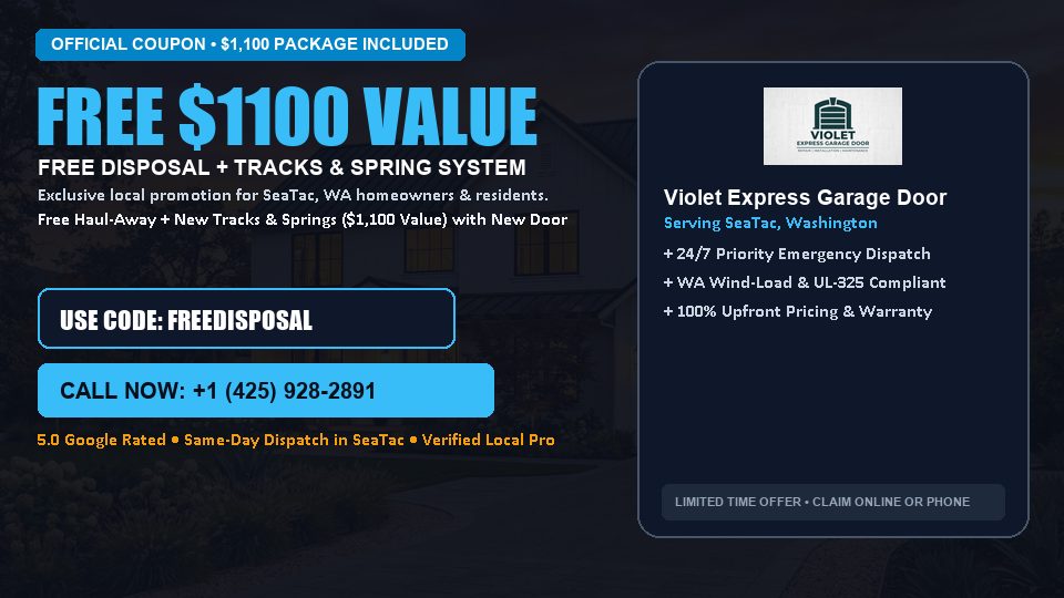 FREE Old Door Haul-Away & Heavy-Duty Tracks in SeaTac, WA - Violet Express Garage Door